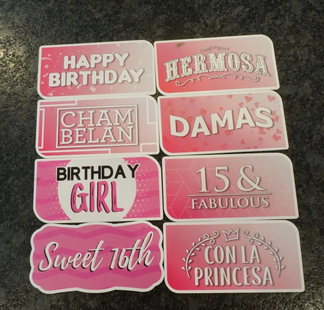 Quinceañera Vibes – Premium Double-Sided Photo Booth Prop Set | 8 Signs, 16 Designs - RC Photo Booth SupplyQuinceañera Vibes – Premium Double-Sided Photo Booth Prop Set | 8 Signs, 16 DesignsRC Photo Booth Supply