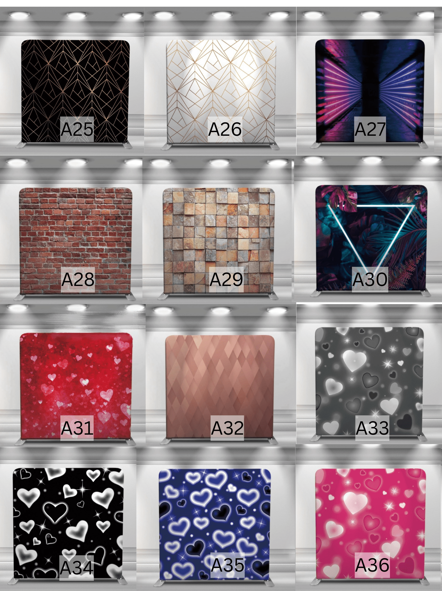 Tension fabric backdrop stand with custom double-sided cover for photo booths, events, weddings, and corporate setups