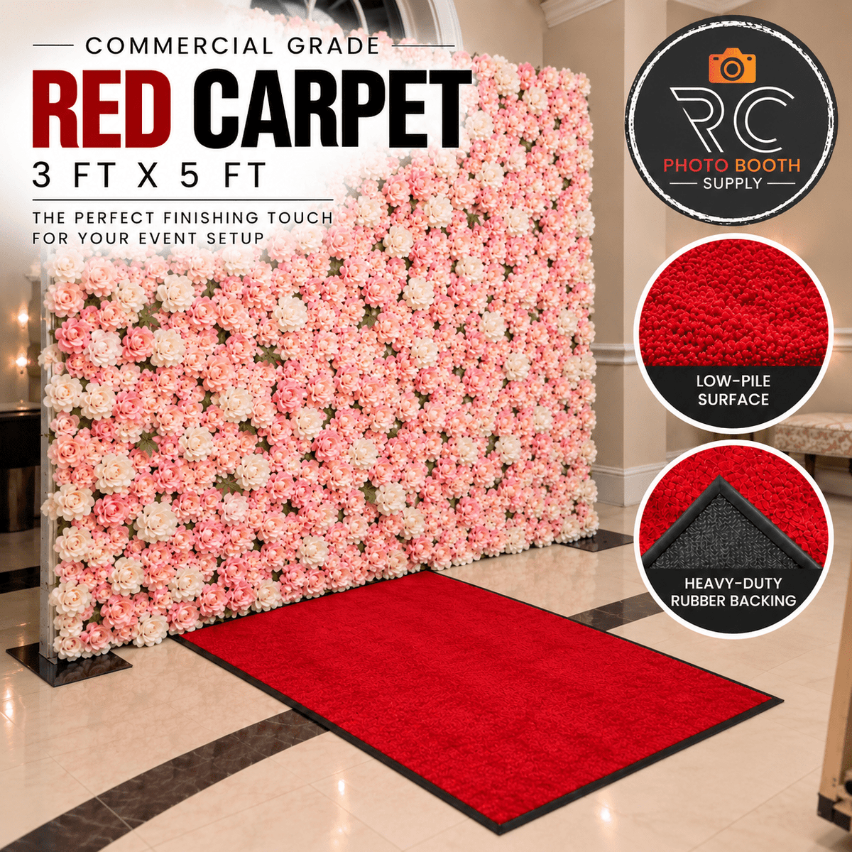 3ft x 5ft Commercial Grade Red Carpet Runner for Events & Photo Booths - RC Photo Booth Supply3ft x 5ft Commercial Grade Red Carpet Runner for Events & Photo BoothsRC Photo Booth Supply