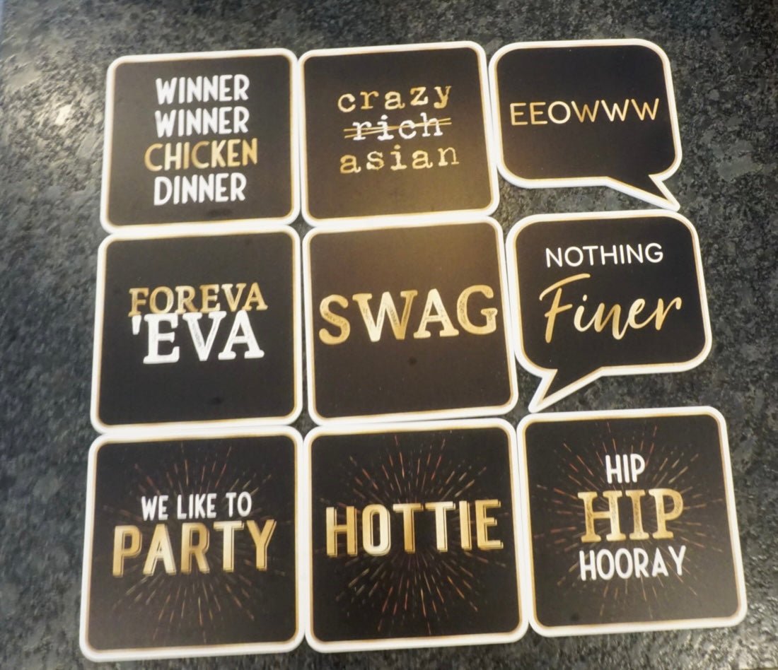Black & Gold Vibes – Premium Double-Sided Photo Booth Prop Set | 9 Signs, 18 Designs - RC Photo Booth SupplyBlack & Gold Vibes – Premium Double-Sided Photo Booth Prop Set | 9 Signs, 18 DesignsRC Photo Booth Supply