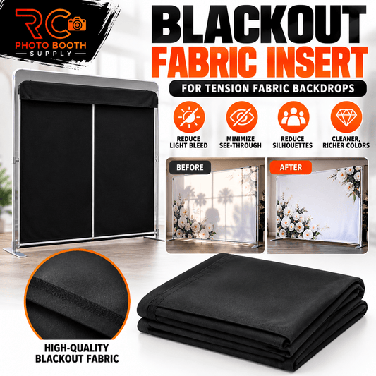 Blackout Fabric Insert for Tension Fabric Backdrops | Reduce Light Bleed & Show-Through - RC Photo Booth SupplyBlackout Fabric Insert for Tension Fabric Backdrops | Reduce Light Bleed & Show-ThroughRC Photo Booth Supply7.6x7.6