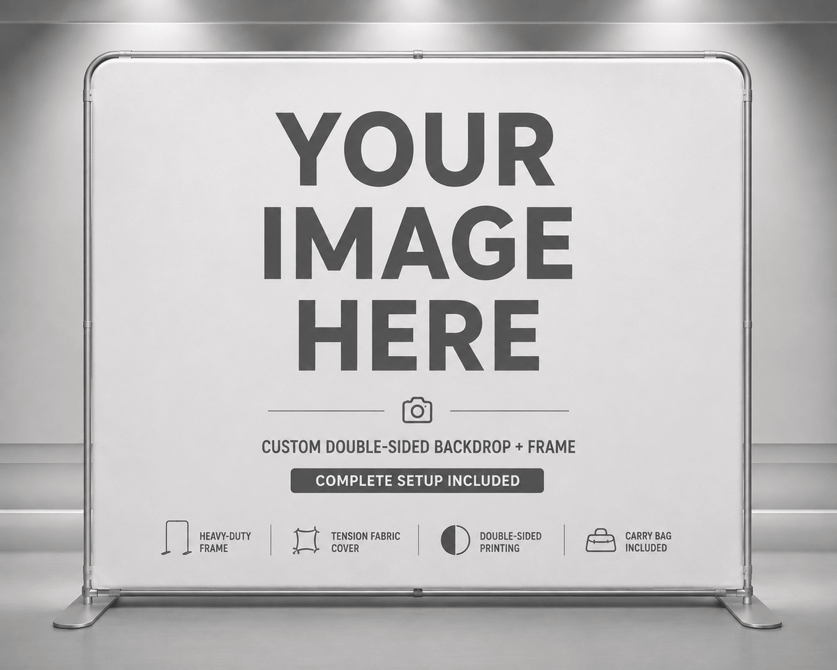 Custom Printed Double-Sided Tension Fabric Backdrop + Frame | Upload Your Own Artwork - RC Photo Booth SupplyCustom Printed Double-Sided Tension Fabric Backdrop + Frame | Upload Your Own ArtworkRC Photo Booth Supply8x8