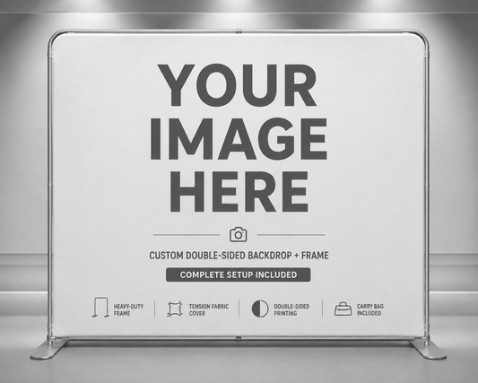 Custom Printed Double-Sided Tension Fabric Backdrop + Frame | Upload Your Own Artwork - RC Photo Booth SupplyCustom Printed Double-Sided Tension Fabric Backdrop + Frame | Upload Your Own ArtworkRC Photo Booth Supply8x8