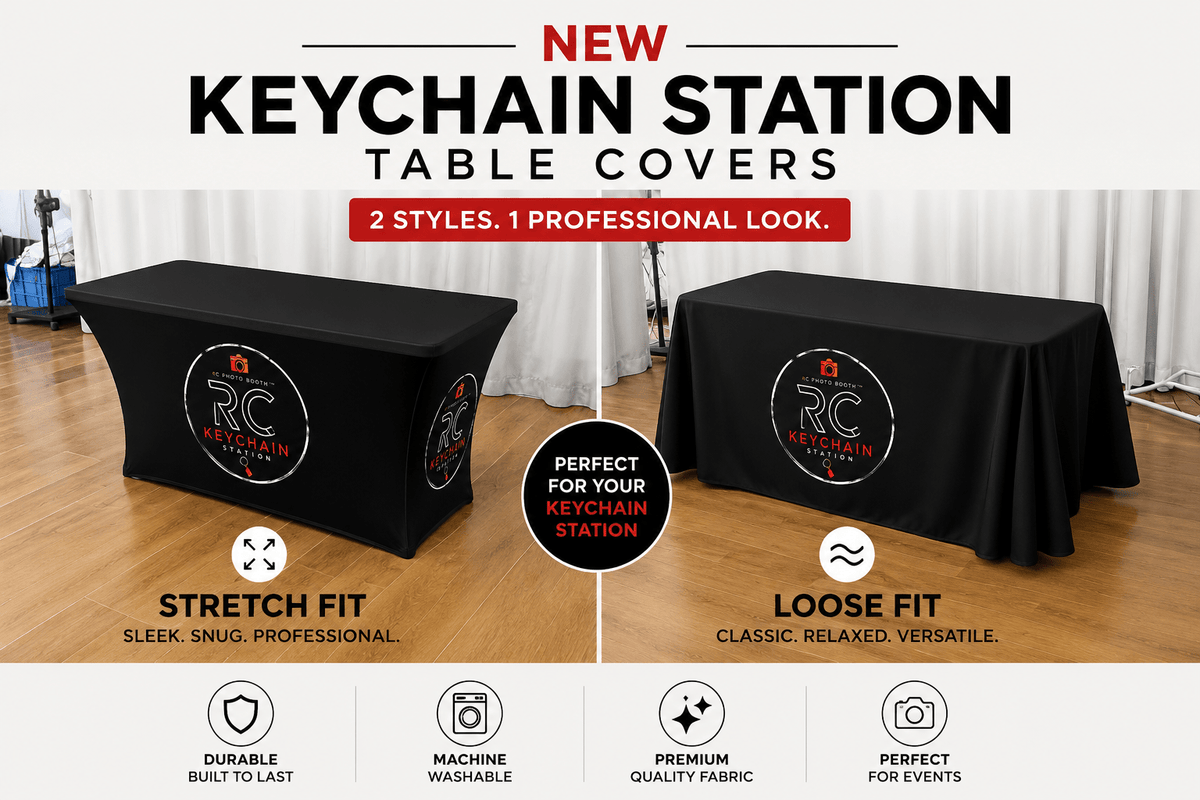Custom Stretch Table Cover for Trade Shows & Photo Booth Events - RC Photo Booth SupplyCustom Stretch Table Cover for Trade Shows & Photo Booth EventsRC Photo Booth Supply4ft