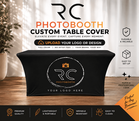 Custom Stretch Table Cover for Trade Shows & Photo Booth Events - RC Photo Booth SupplyCustom Stretch Table Cover for Trade Shows & Photo Booth EventsRC Photo Booth Supply4ft