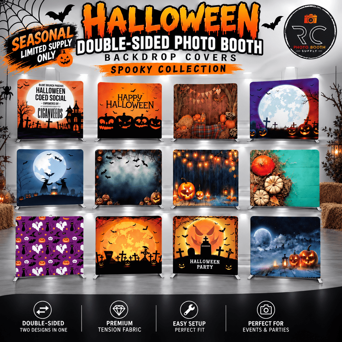 Halloween Double-Sided Photo Booth Backdrop Covers – Spooky Collection - RC Photo Booth SupplyHalloween Double-Sided Photo Booth Backdrop Covers – Spooky CollectionRC Photo Booth Supply8x8