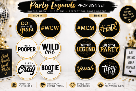 Party Legends – Premium Double-Sided Photo Booth Prop Set | 6 Signs, 12 Designs - RC Photo Booth SupplyParty Legends – Premium Double-Sided Photo Booth Prop Set | 6 Signs, 12 DesignsRC Photo Booth Supply