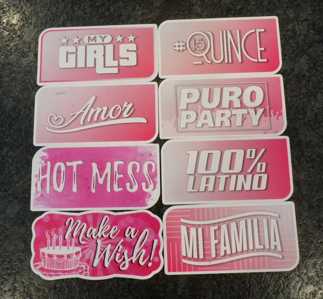 Quinceañera Vibes – Premium Double-Sided Photo Booth Prop Set | 8 Signs, 16 Designs - RC Photo Booth SupplyQuinceañera Vibes – Premium Double-Sided Photo Booth Prop Set | 8 Signs, 16 DesignsRC Photo Booth Supply