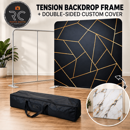 Tension Fabric Backdrop Stand + Custom Double Sided Backdrop Cover Bundle - RC Photo Booth SupplyTension Fabric Backdrop Stand + Custom Double Sided Backdrop Cover BundleRC Photo Booth Supply7.6x7.6