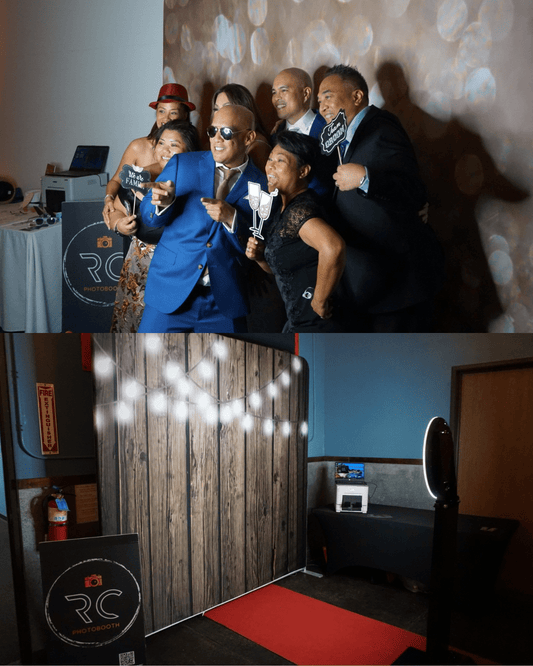 Tension fabric backdrop stand with custom double-sided cover for photo booths, events, weddings, and corporate setups