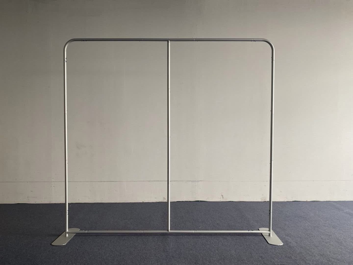 Tension fabric backdrop stand with custom double-sided cover for photo booths, events, weddings, and corporate setups
