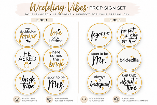 Wedding Vibes – Premium Double-Sided Photo Booth Prop Set | 6 Signs, 12 Designs - RC Photo Booth SupplyWedding Vibes – Premium Double-Sided Photo Booth Prop Set | 6 Signs, 12 DesignsRC Photo Booth Supply